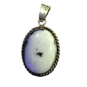 925 Sterling Silver White Buffalo Oval Pendant